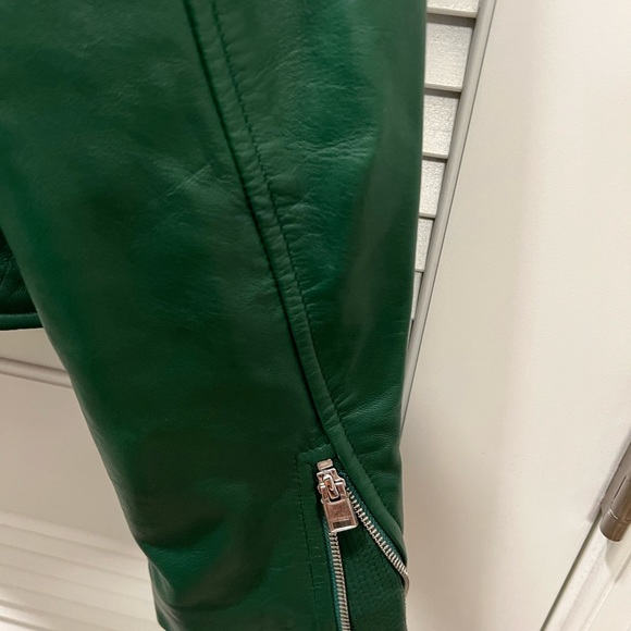 - NWT LAMARQUE Holy Hooded Lambskin Leather Biker Jacket. Bottle Green SZ SMALL - Picture 9 of 16